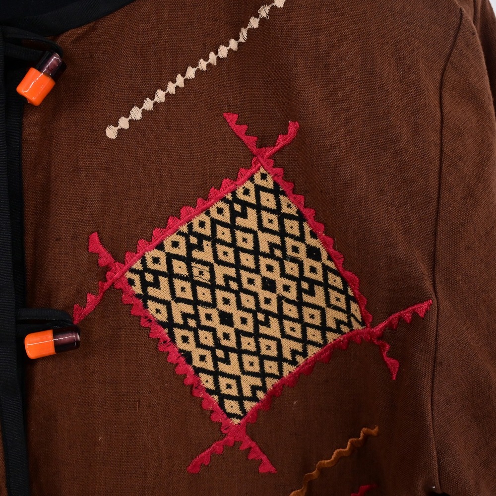 Vintage Cottage Core Patchwork Brown Embroidered … - image 4